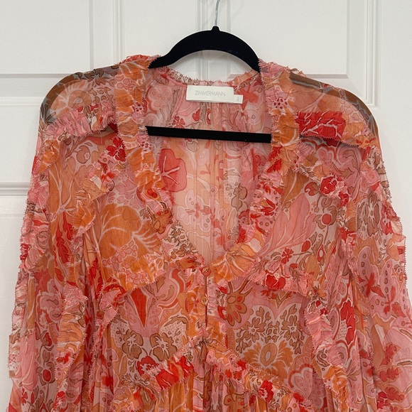 Zimmermann Ruffle Floral Print 100% Silk Mini Dress - Picture 3 of 11